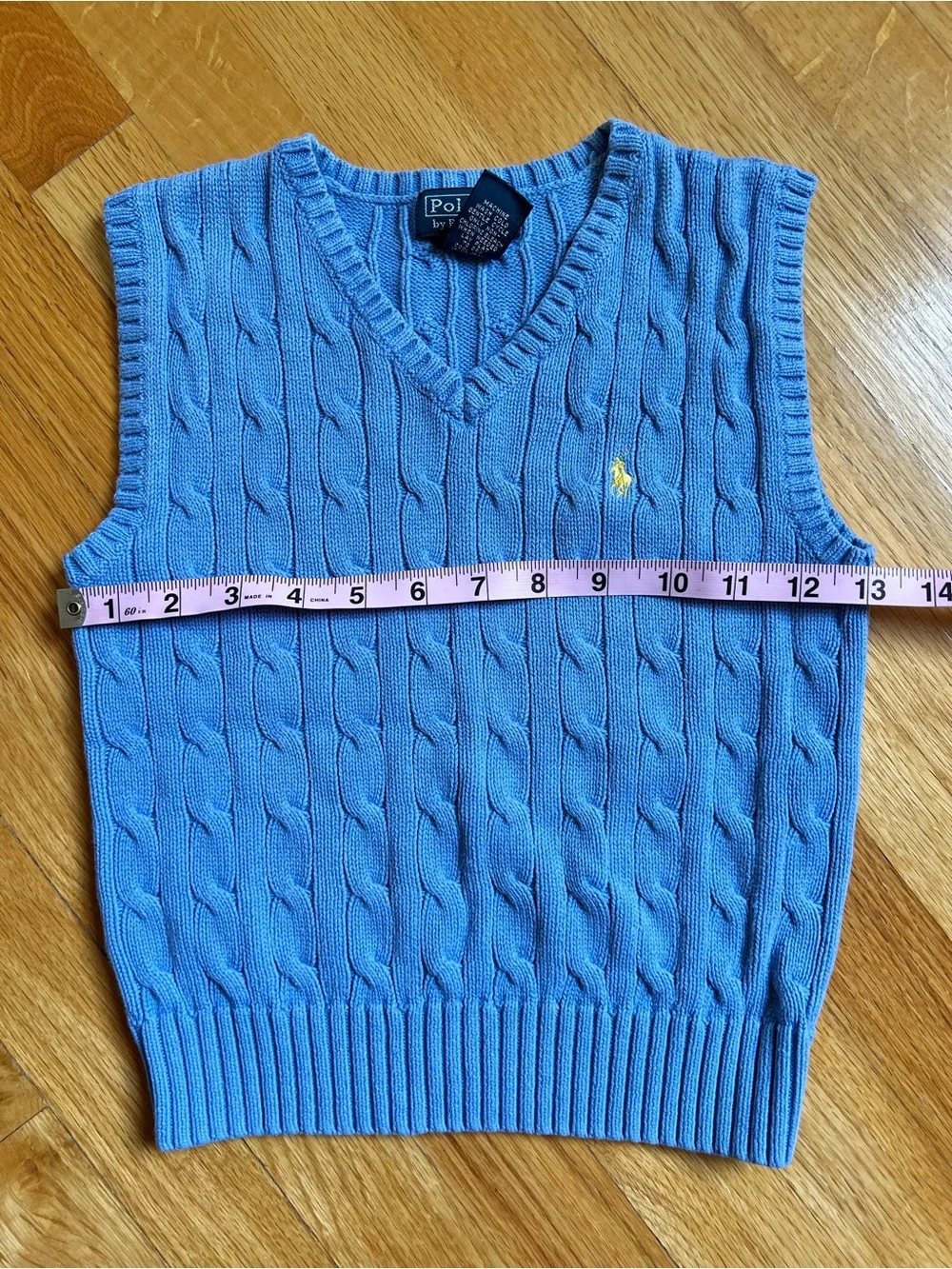 Polo by Ralph Lauren Light Blue with Yellow Pony Cable-Knit V-Neck Sweater Vest